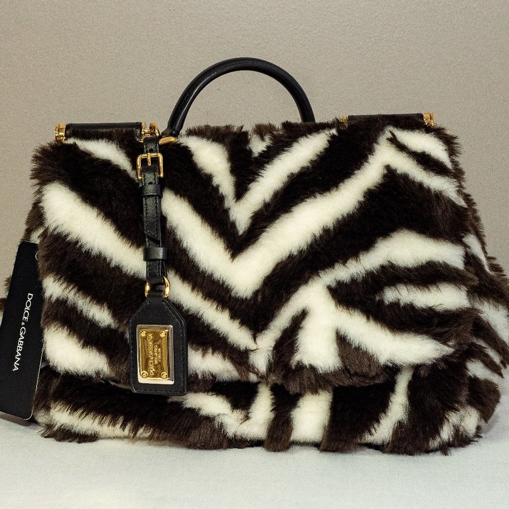 SOLD OUT ! DOLCE & GABBANA Sicily Soft Bag In Zebra Faux Fur In Multicolor